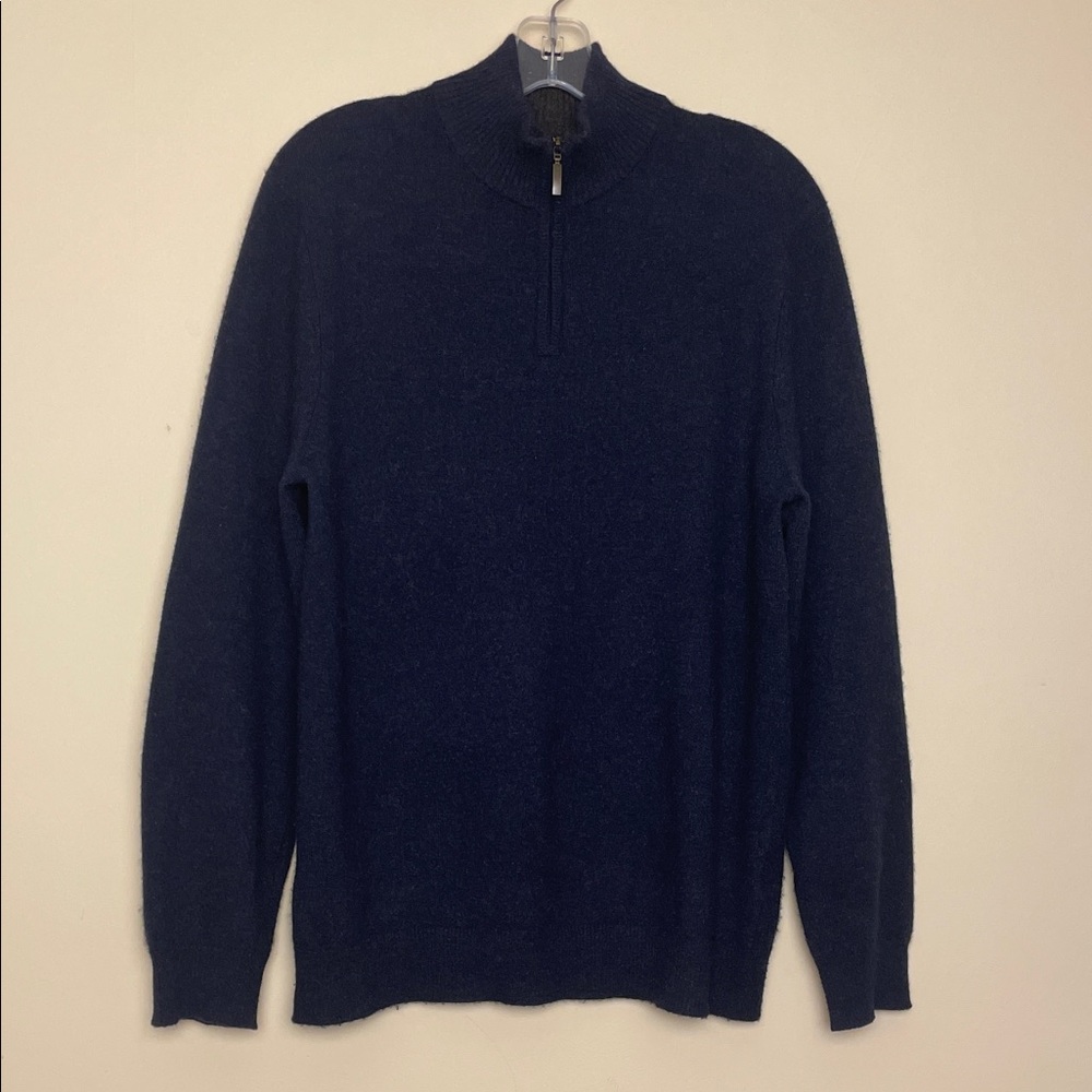 Cashmere Club Room Luxury MM Navy Blue Zip Mock Neck Pullover Soft Knit Sweater